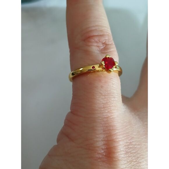Explosion of Love Ring 14k Gold Plated "You & Me" Engraved Heart-Cut Red Crystal - Picture 9 of 13